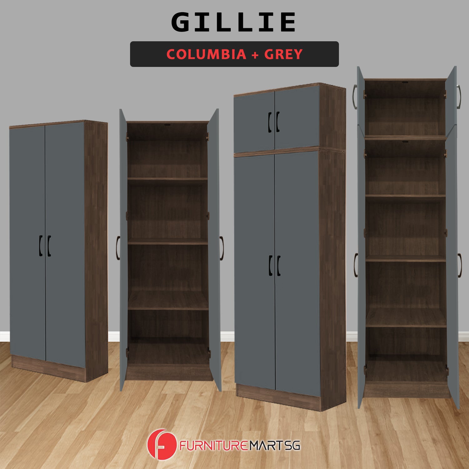 Gillie Series 2 Doors Tall Wardrobe with Top Cabinet Fully Laminated Back in 6 Colours