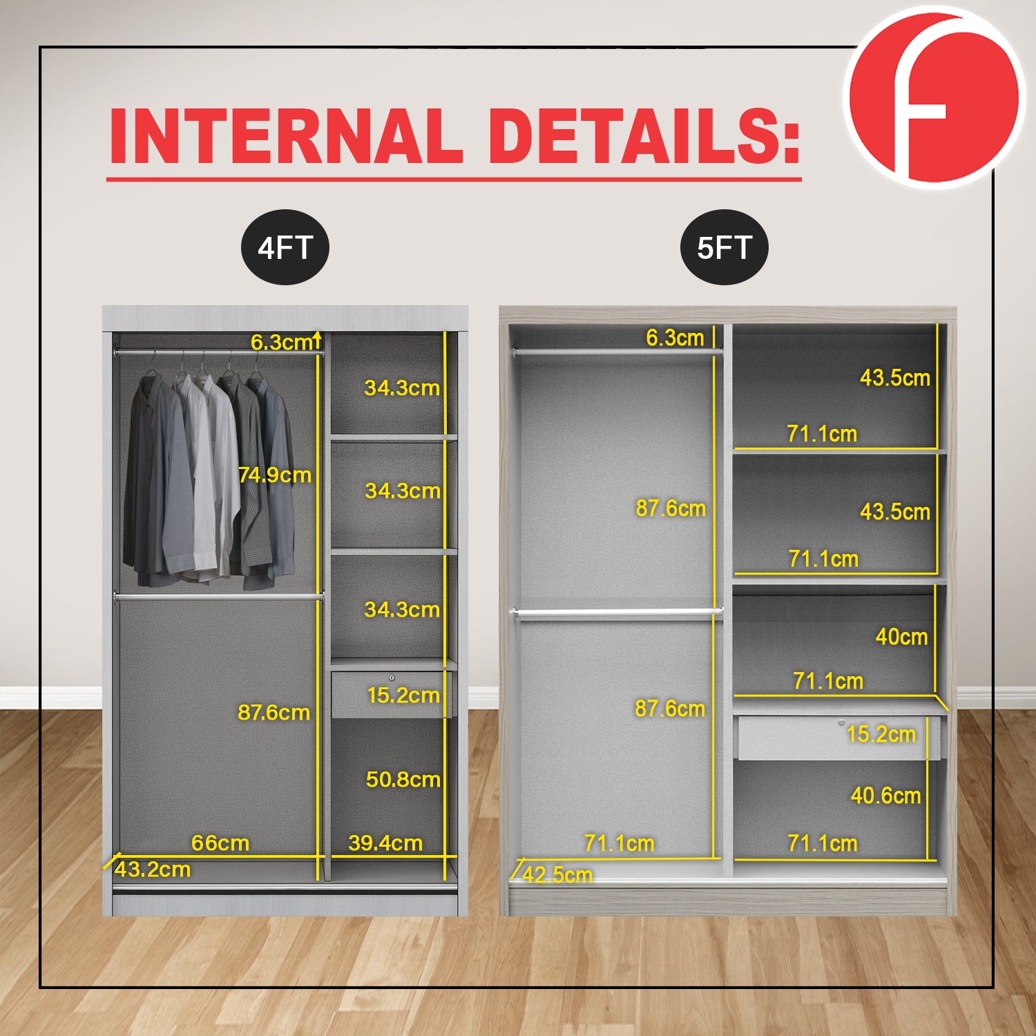 Tiana Series 4FT/5FT 2-Door Sliding Door Wardrobe in White Wash or Walnut