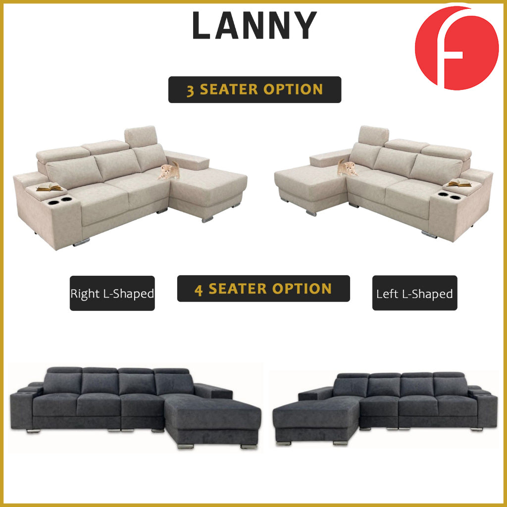 Lanny 3/4-Seater L-Shaped Sofa with Stool & Coffee Table w/ Pet-Friendly Option