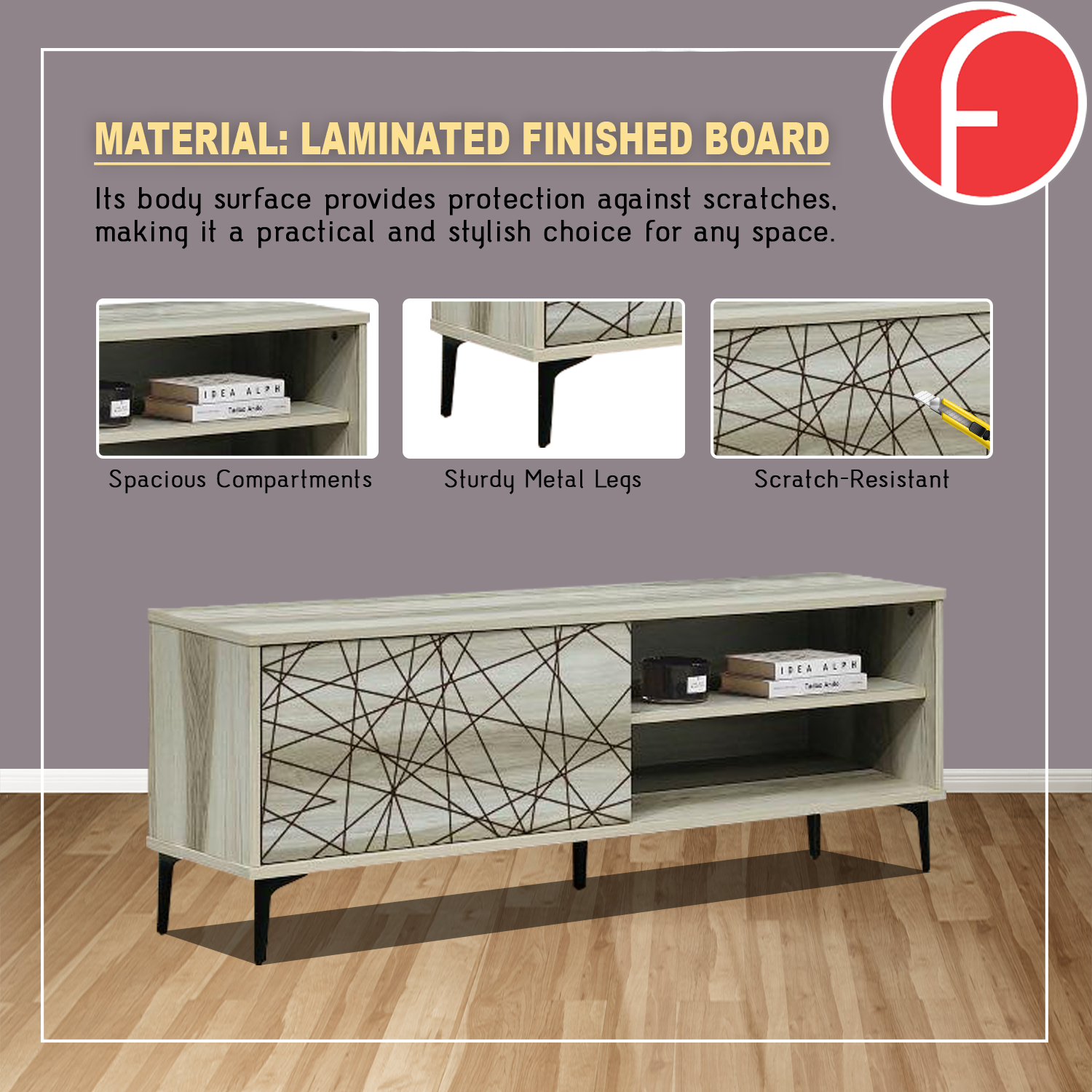 Quill C TV Console Cabinet with Metal Legs