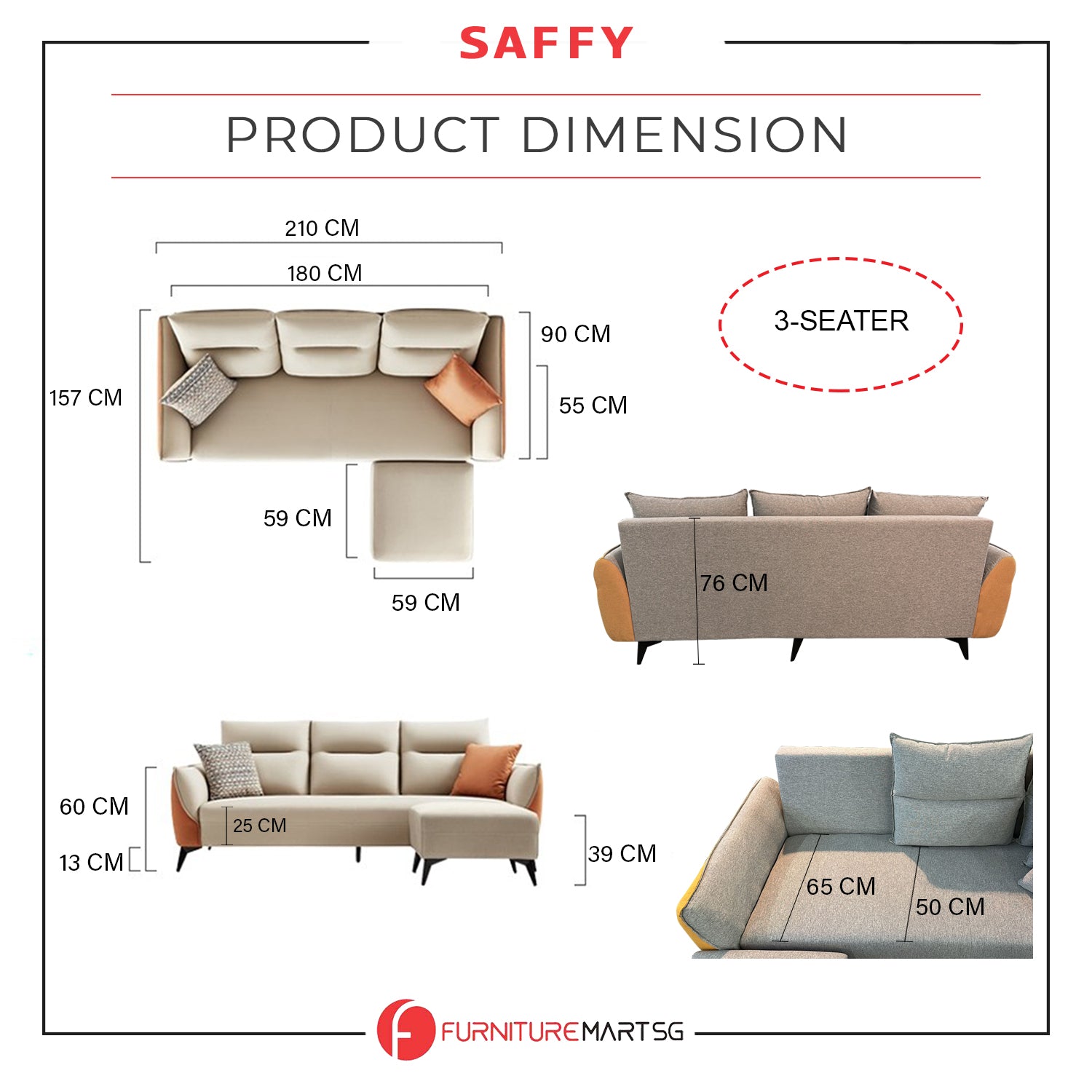 Saffy Fabric 3-Seater / 4-Seater Sofa with Ottoman w/ Pet-Friendly Option