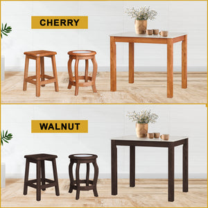 Lucas Dining Set w/ Table and Stools 1+4 in Solid Wood Natural Marble Top Cherry/Walnut