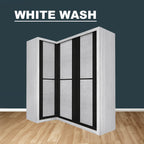 Ansan Sliding Door Corner Wardrobe with Top Compartment with Drawer w/ Lock in 3 Colour