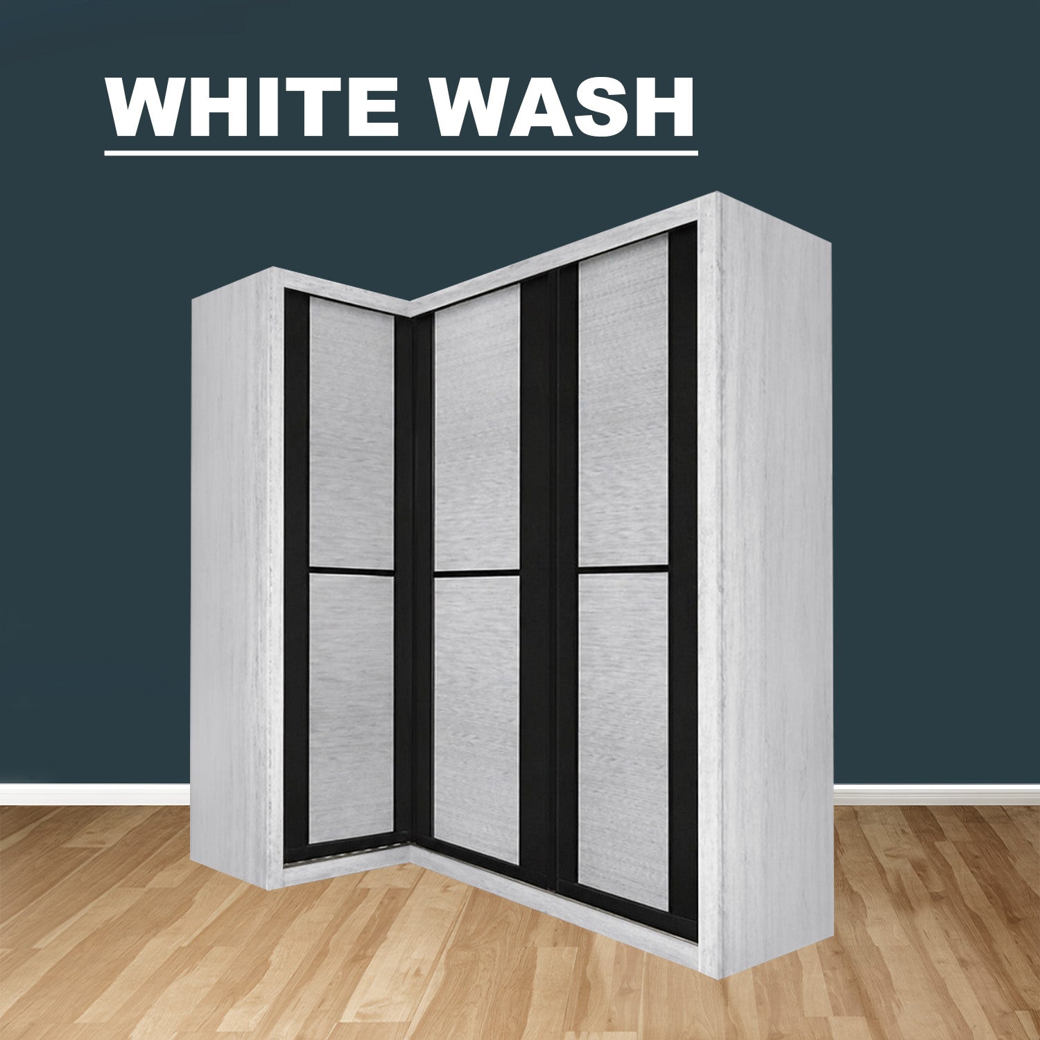 Ansan Sliding Door Corner Wardrobe with Top Compartment with Drawer w/ Lock in 3 Colour