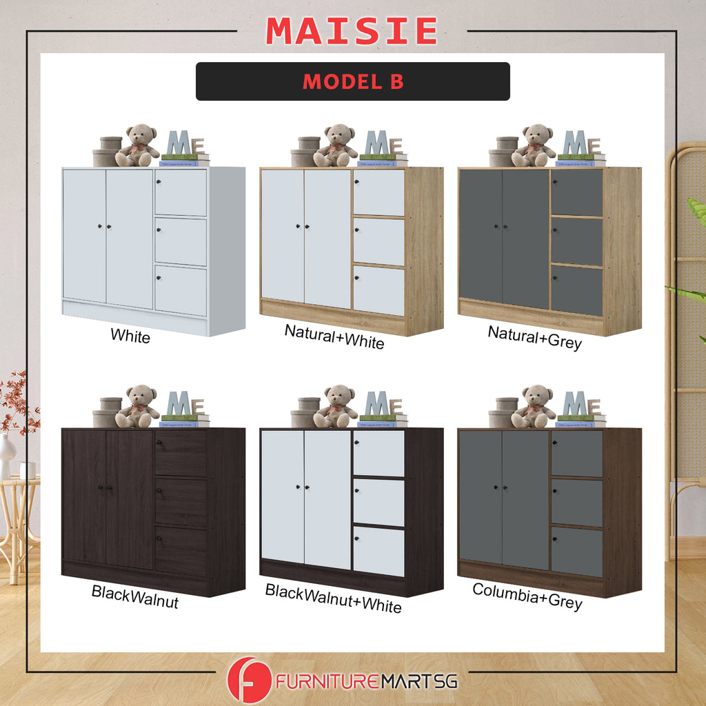 Maisie 3-Door Wardrobe Multi-Purpose Cabinets in 6 Colours