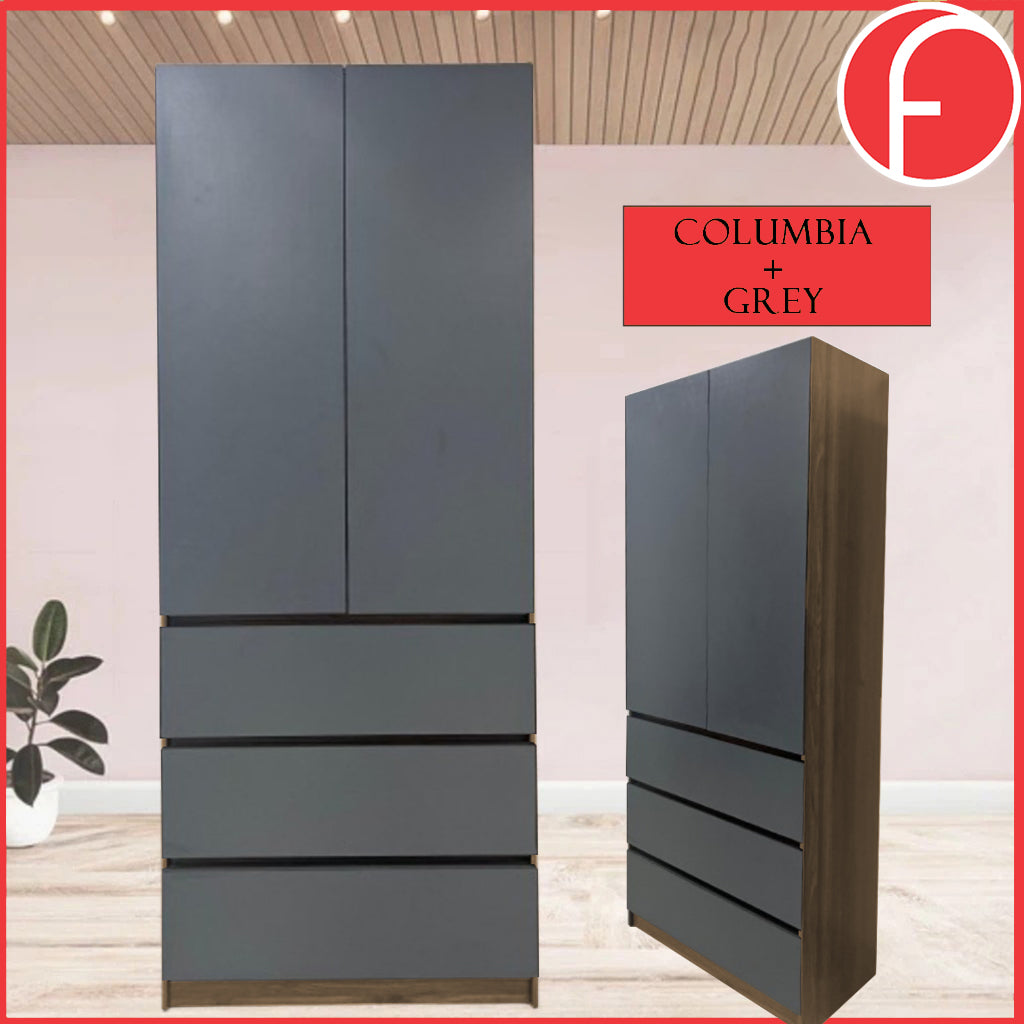 Nolin Modern 2 Door Hanging Wardrobe + 3 Layer Drawer Laminated Back Panel