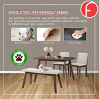 OGIVE Dining Set Table with Chair & Bench Pet-Friendly Fabric in Natural & Walnut Color
