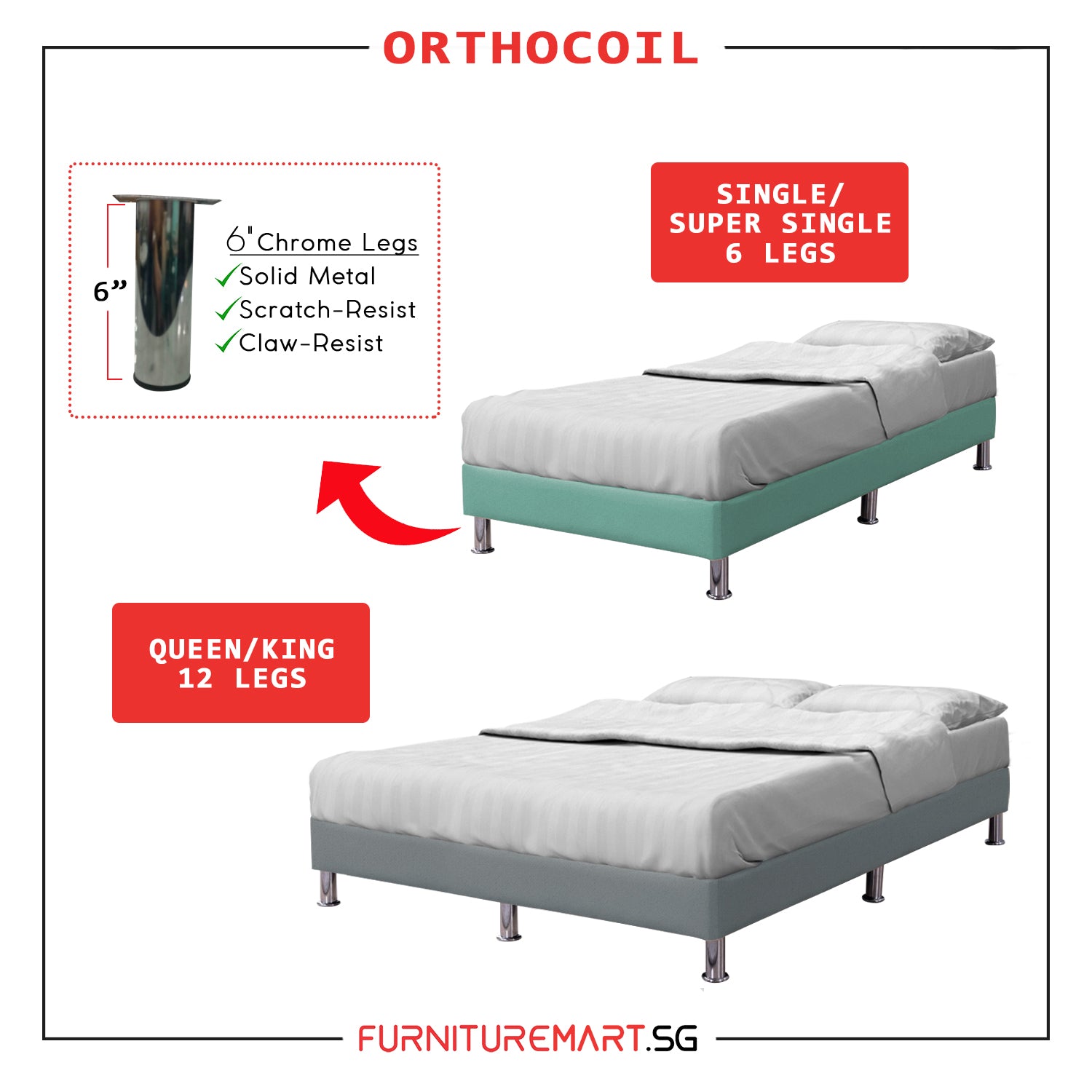 OrthoCoil Divan Bed Frame Pet Friendly Scratch-Resistant Fabric With Mattress Add-On Options
