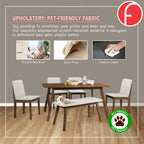 OGIVE 1+4 Dining Set Table with Chair & Bench Pet-Friendly Fabric in Natural & Walnut Color