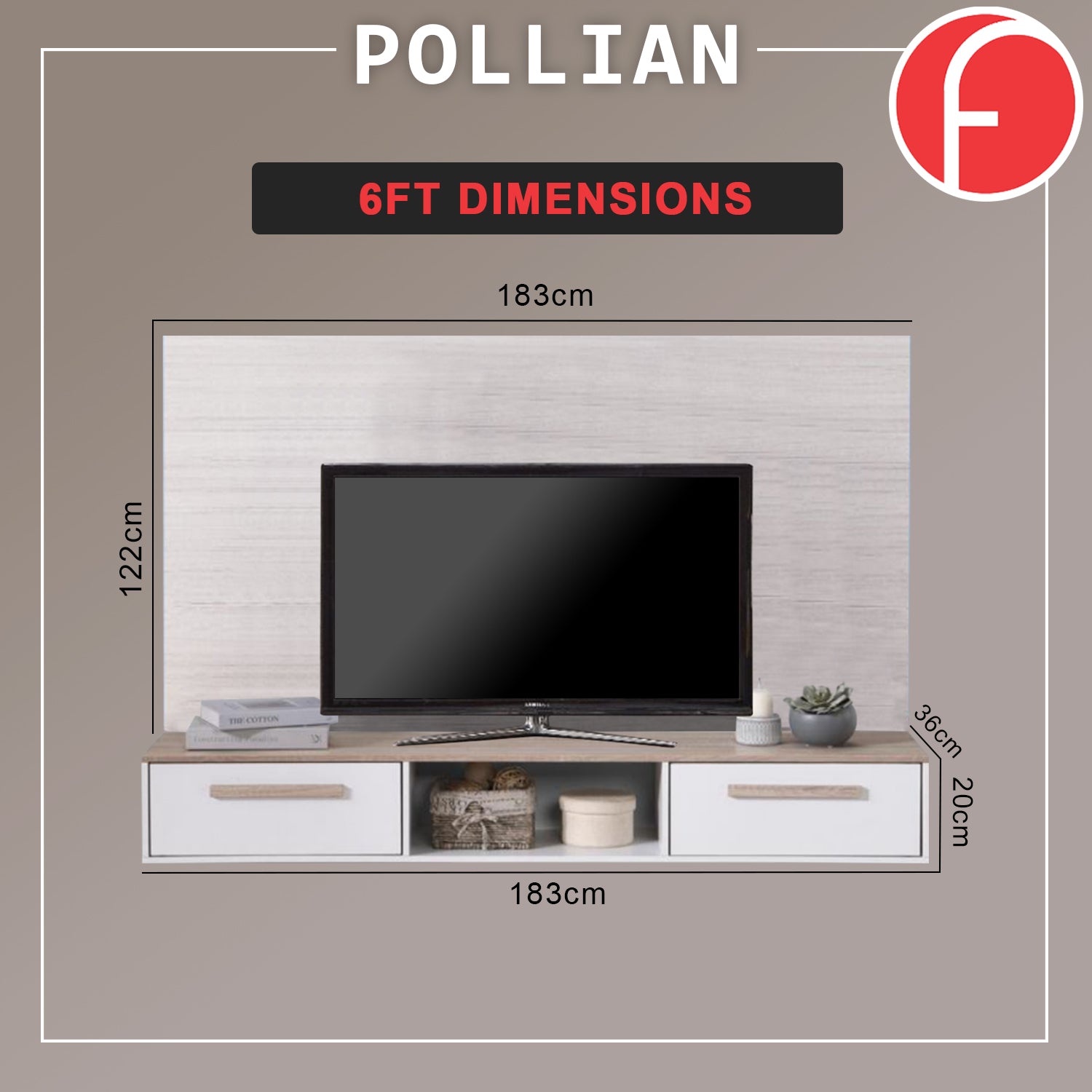 Pollian 4FT/5FT Floating TV Console with Back Panel LED Backlight in 2 Colours