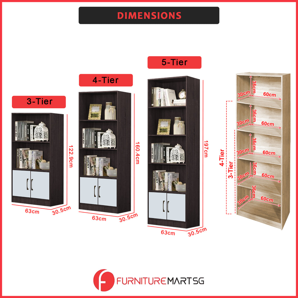 Jeven Series Open Shelves Display Cabinet Bookshelf Storage in 6 Colours