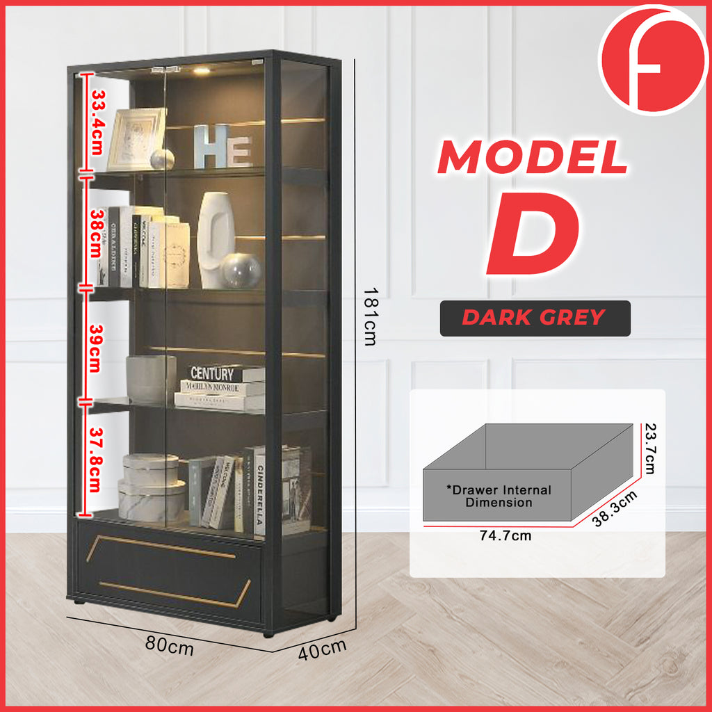 Tessa Series 4 Display Cabinet Book Shelves Glass Door with Light