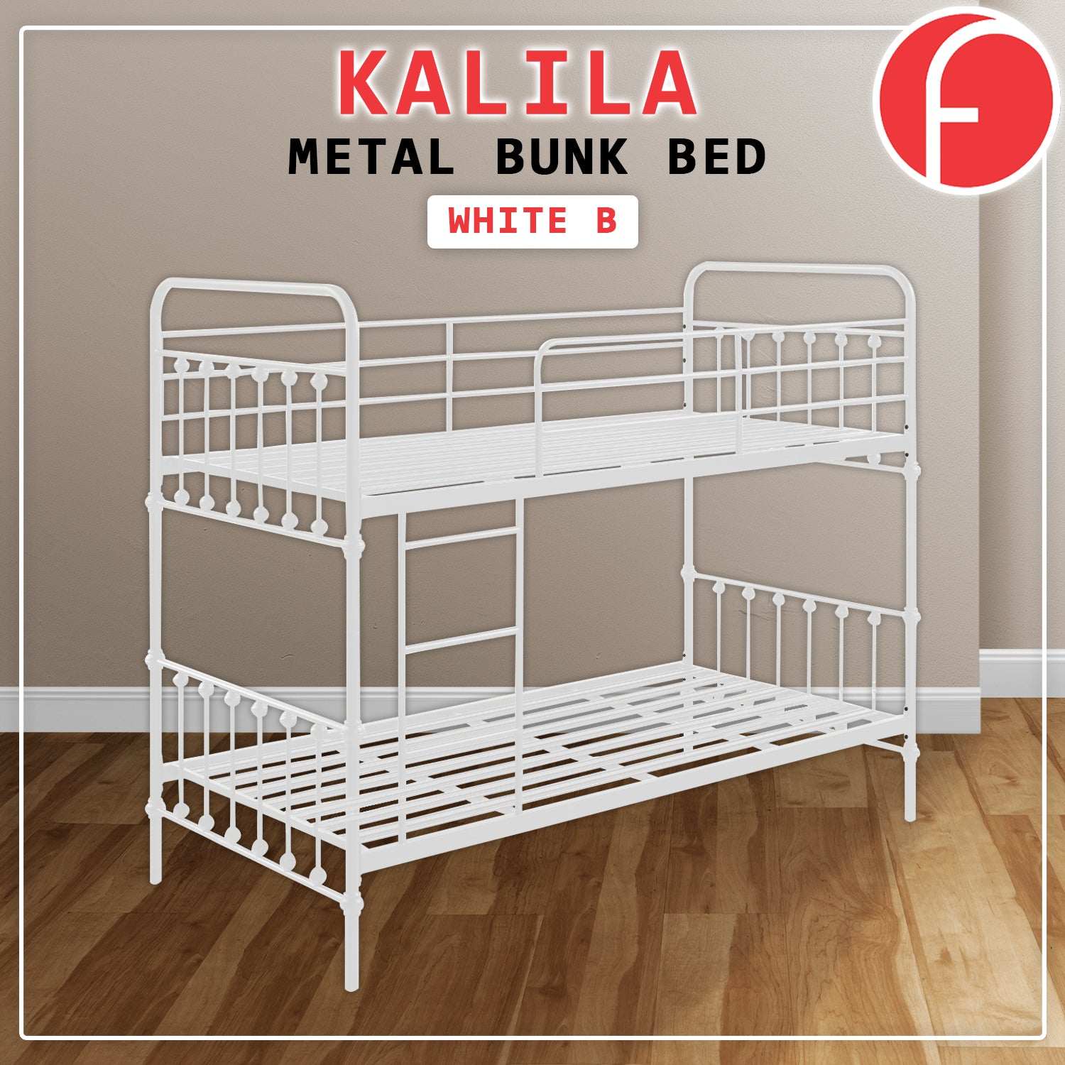 Kalila Metal Double Decker Bed Frame With Mattress Package In Black & White Color