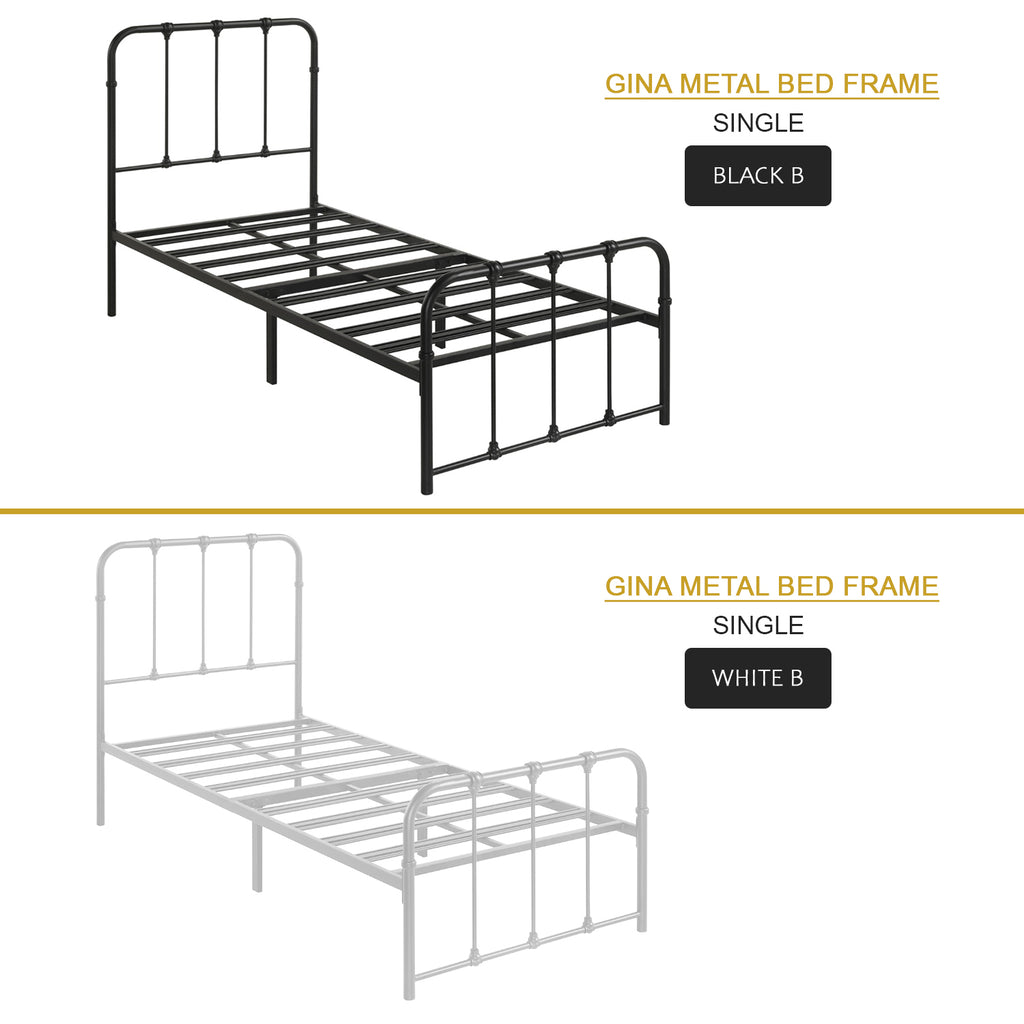 Gina Metal Bed Frame in White And Black Colors - All Sizes Available