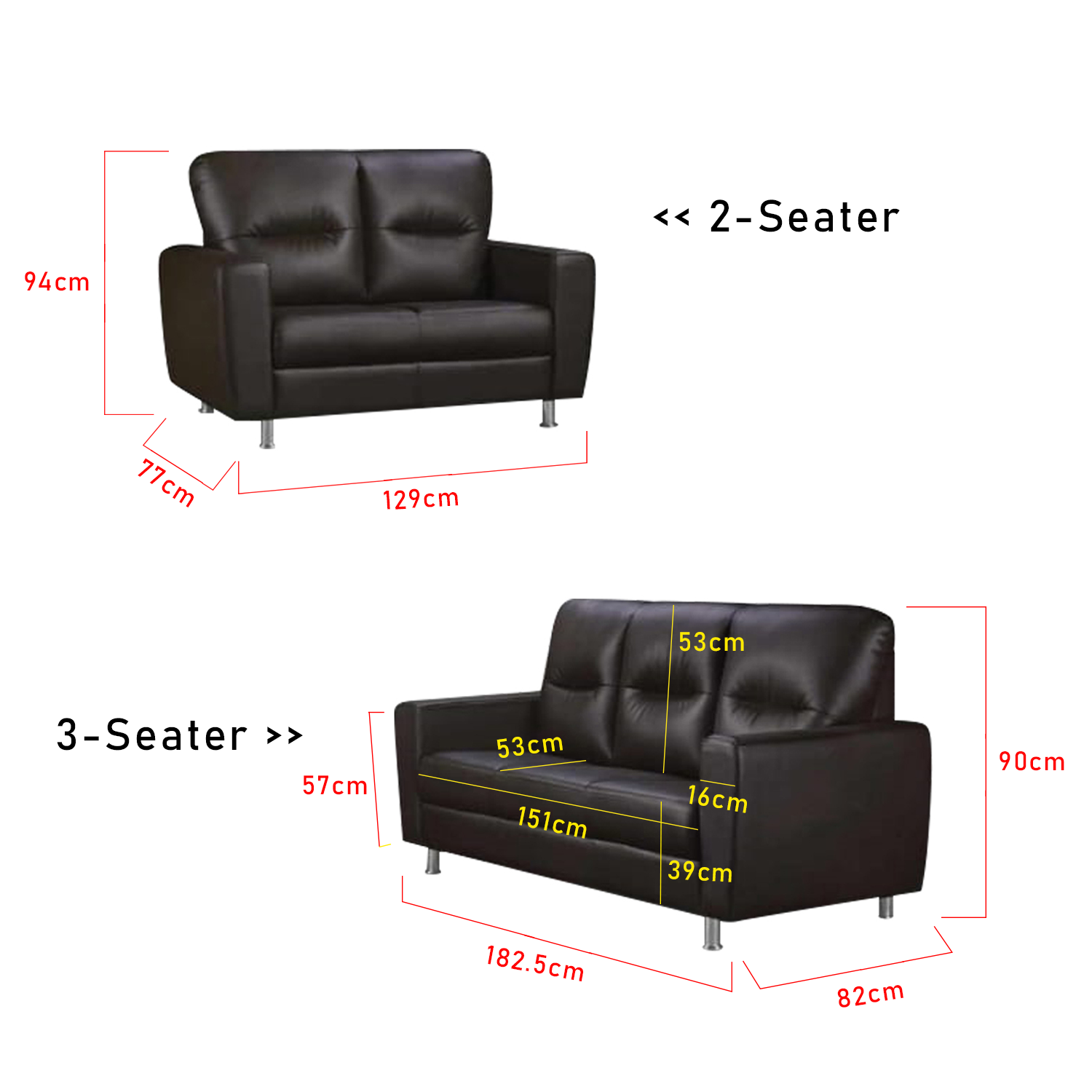 Adeline 2/3 Seater Faux Leather Sofa Set In 6 Colours