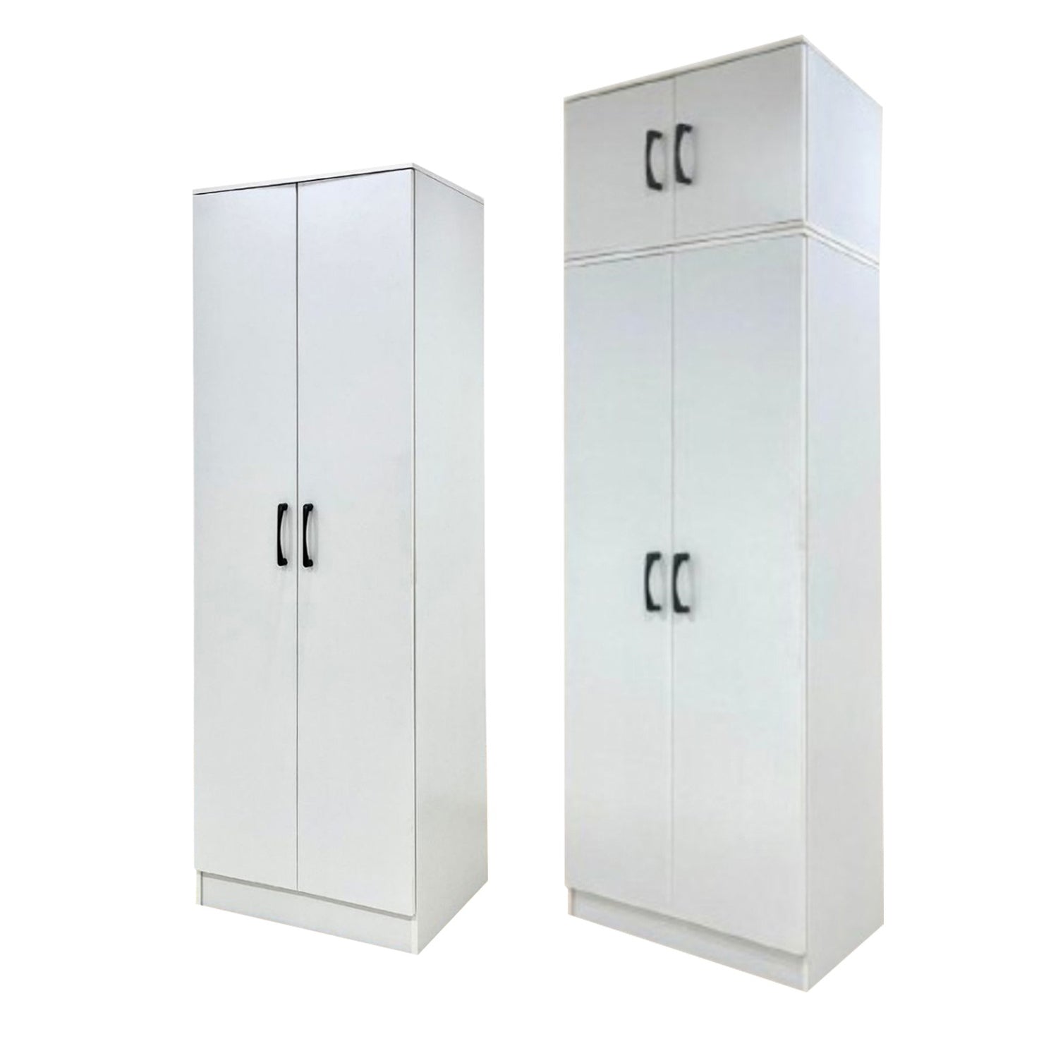 Munich Series 2-Door Soft Closing Wardrobe w/ Top Cabinet & Mirror Add-On in White