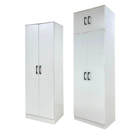 Munich Series 2-Door Soft Closing Wardrobe w/ Top Cabinet & Mirror Add-On in White