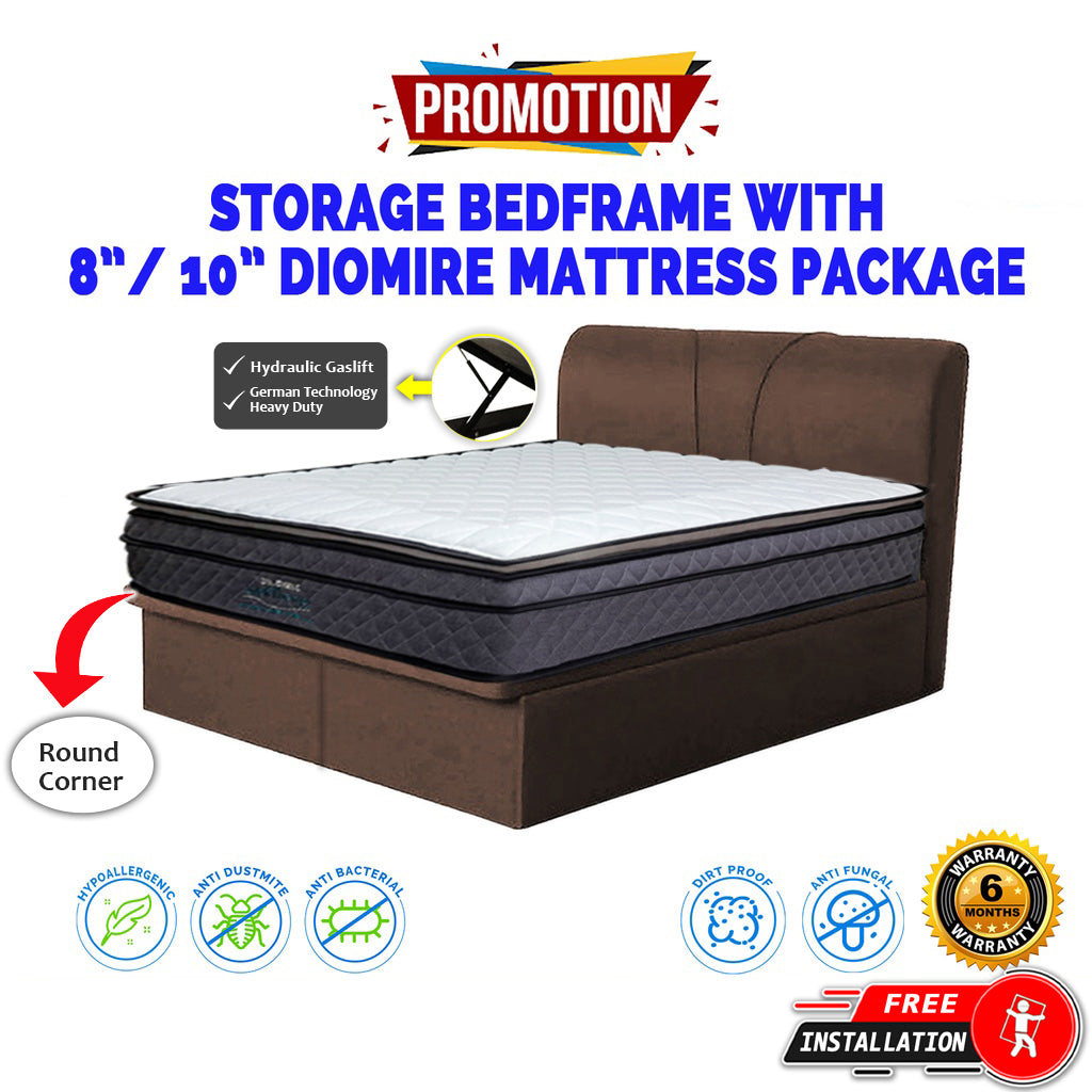 Katrina Storage Bed Frame SBD16 + 9" Bonnell Spring/ Mattress Package