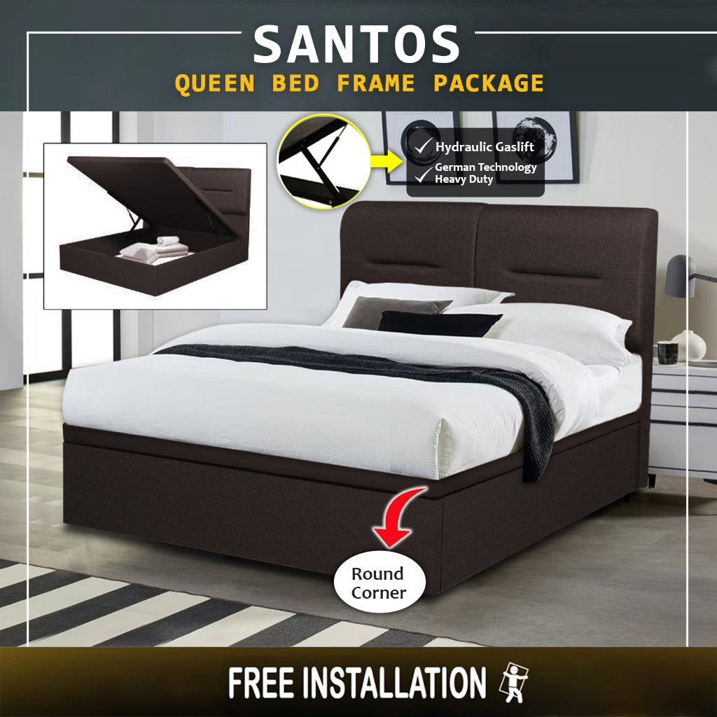 Santos Queen Storage Bed Frame Fabric/Faux Leather with Mattress Package