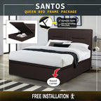 Santos Queen Storage Bed Frame Fabric/Faux Leather with Mattress Package