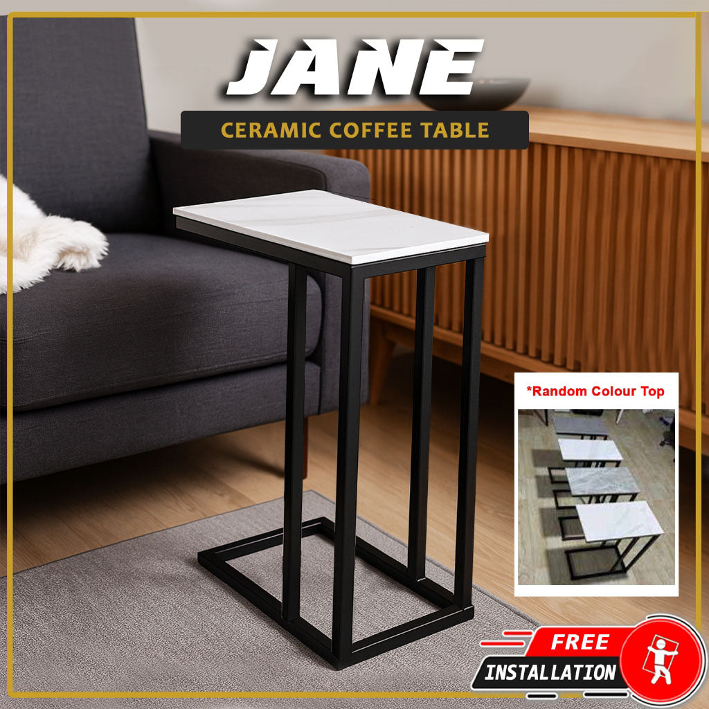 Jane Coffee Side Table Ceramic Top Metal Legs Spray Painted - 4 Random Colour Top