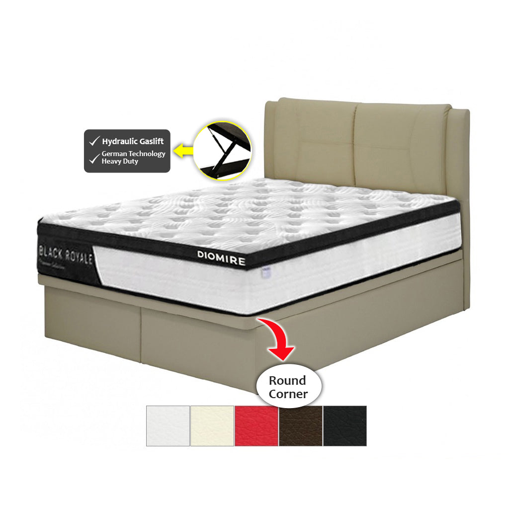 Celtic Leather Storage Bed Frame In Single, Super Single, Queen, and King Size