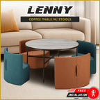 Lenny Coffee Center Table with 4 pcs Stool Steel metal + Ceramic Table Top