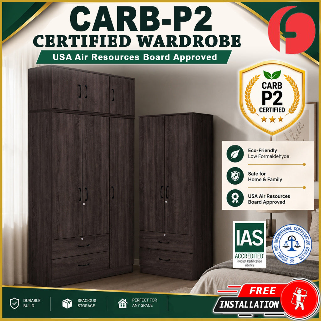 Britain CARB-P2 Certified Board 1-5 Door Tall Wardrobe with Drawers and Top Cabinet