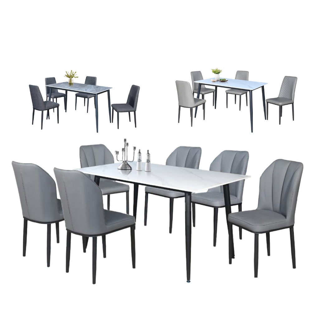 Elba 1+4/1+6 Dining Set Table with Chair Ceramic Table Top with Metal Legs