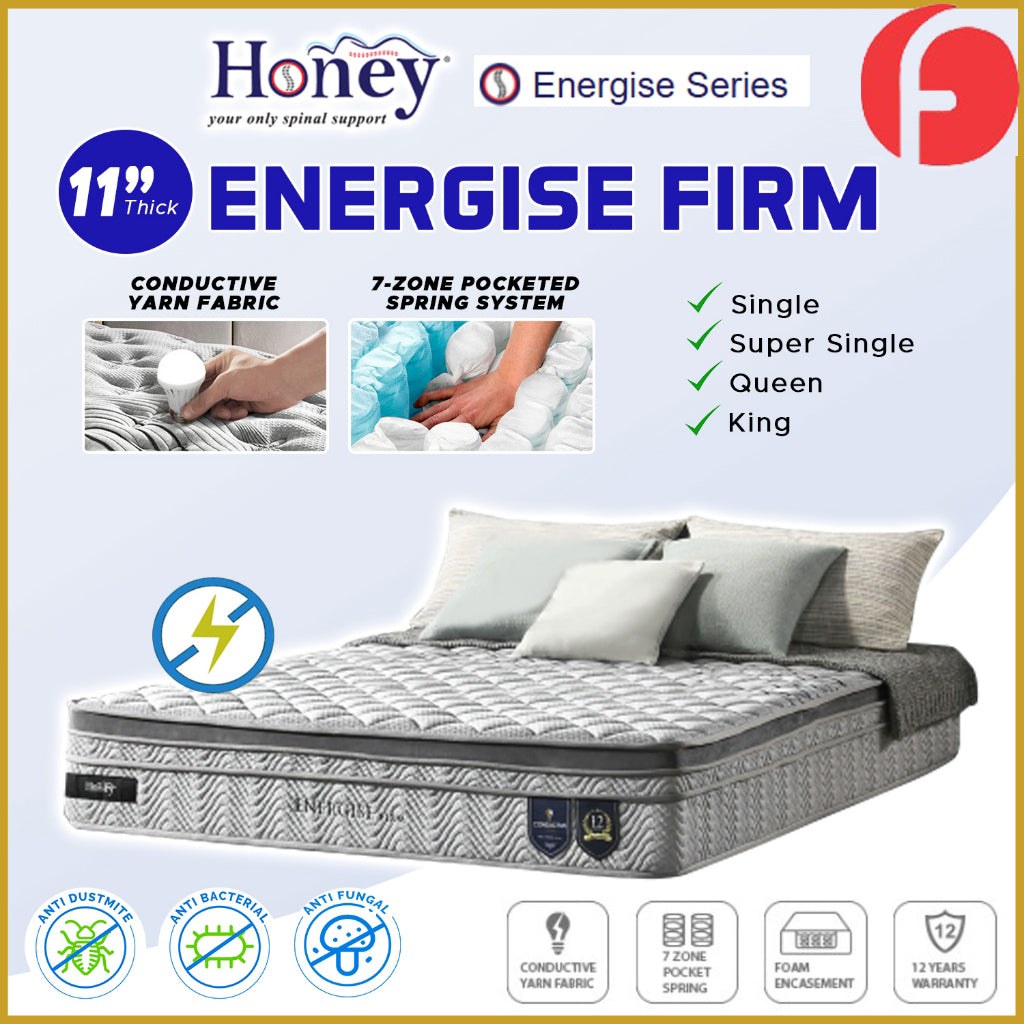 Honey Energise Firm 11" Anti-Static 7-Zone Pocket Spring Mattress - All Sizes