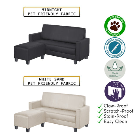 Image of Dorcas 2/3 Seater Fabric/ Leather Sofa Set With Ottoman w/ Pet-Friendly Option