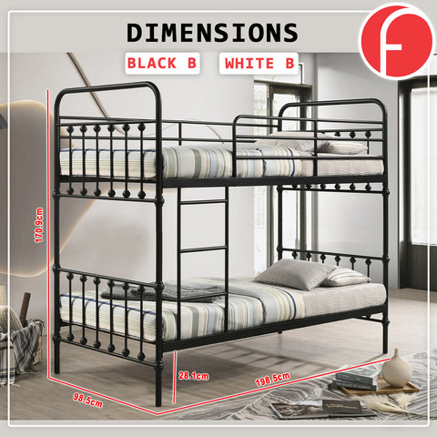 Image of Kalila Metal Double Decker Bed Frame With Mattress Package In Black & White Color