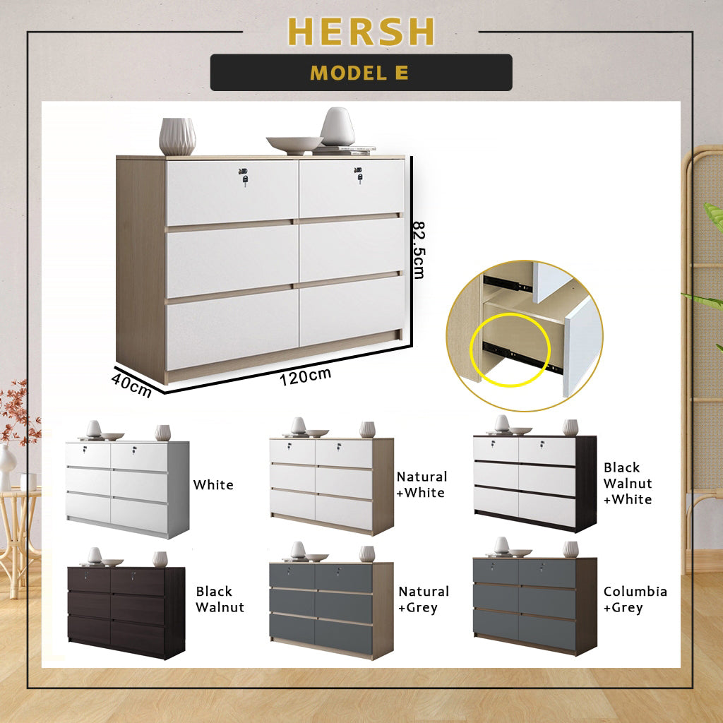 Hersh Premium Chest of Drawers Collection CARB-P2 Certified Board Full Laminated Back Panel in 6 Colours