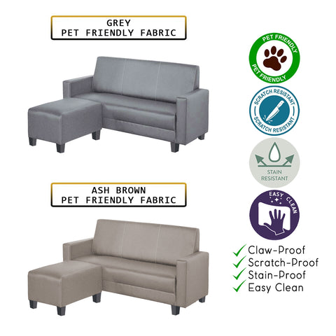 Image of Dorcas 2/3 Seater Fabric/ Leather Sofa Set With Ottoman w/ Pet-Friendly Option