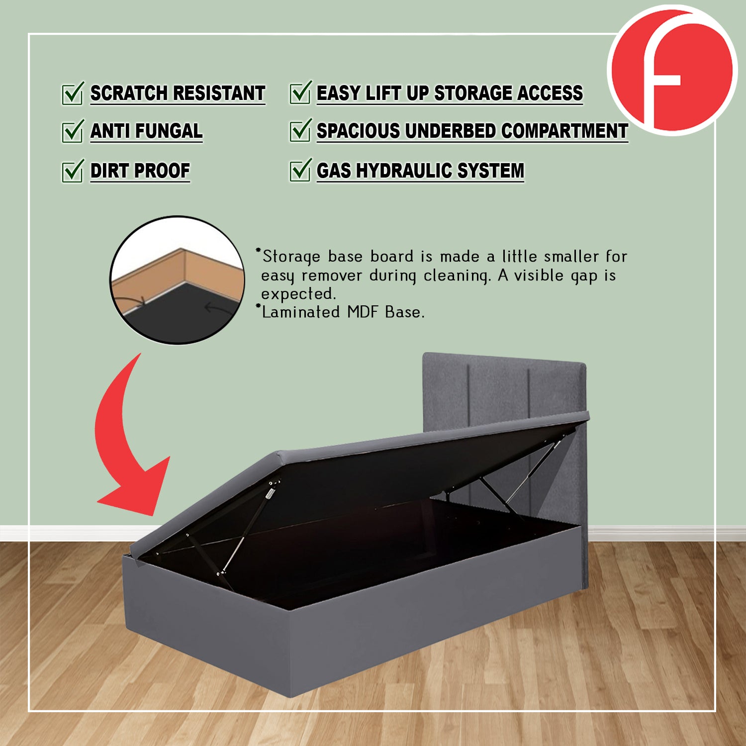Franca 16" SBD Lift Up Storage Bed Base Bedframe - Pet-Friendly Option / Mattress Option