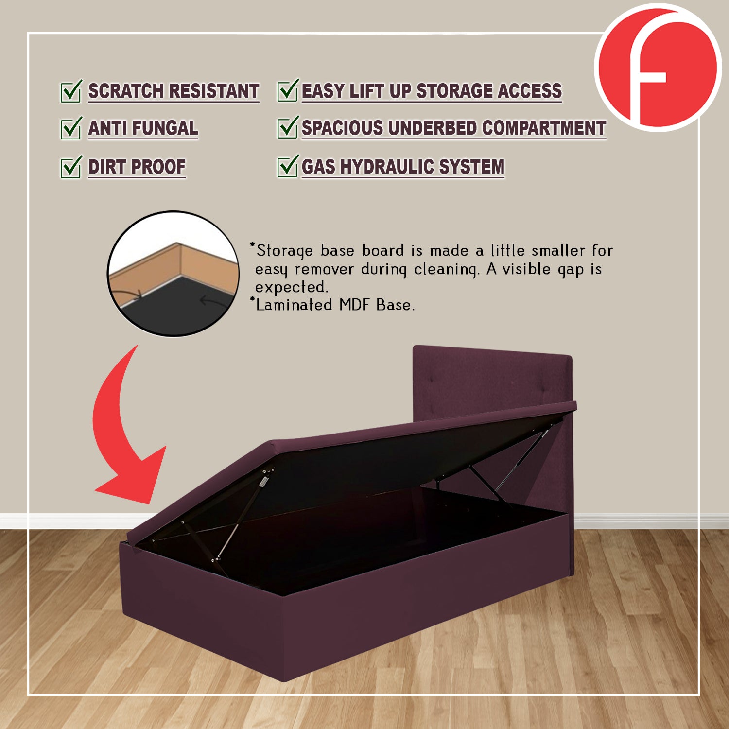 Acre 16" SBD Lift Up Storage Bed Base Bedframe - Pet-Friendly Option / Mattress Option