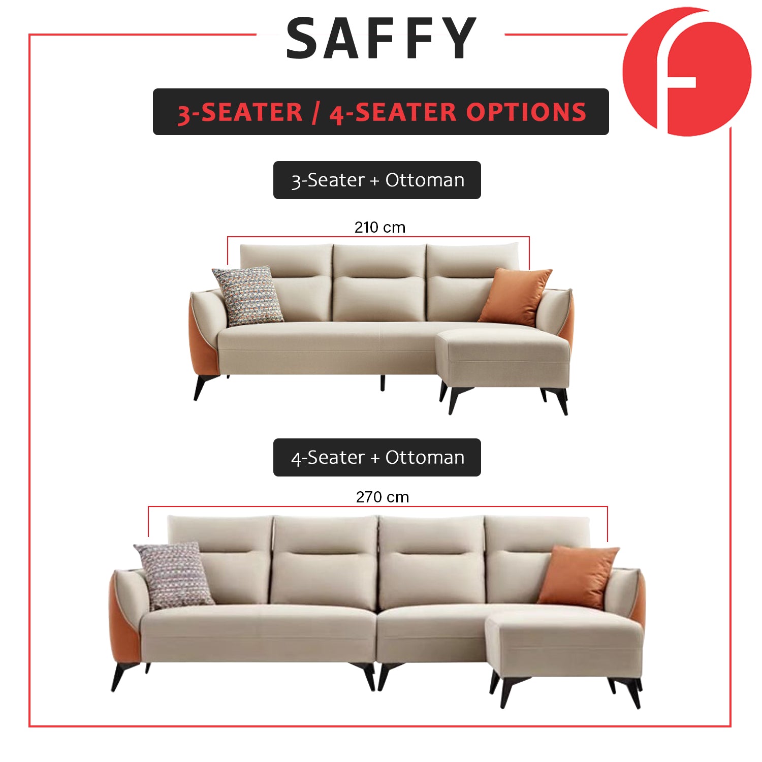 Saffy Fabric 3-Seater / 4-Seater Sofa with Ottoman w/ Pet-Friendly Option