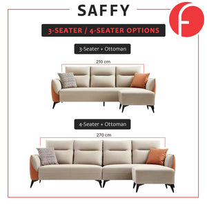 Saffy Fabric 3-Seater / 4-Seater Sofa with Ottoman in 6 Colours