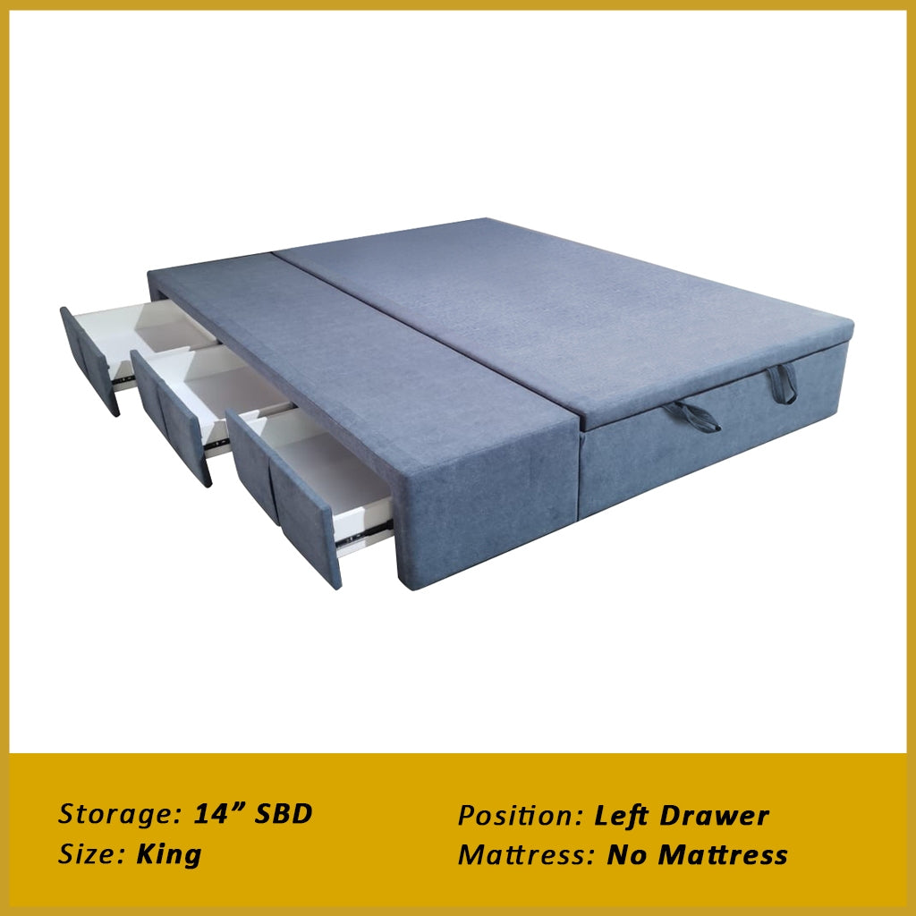 Dulce Side Drawer Storage Bed Frame PetFriendly Scratch Resistant Queen/King w/ Mattress