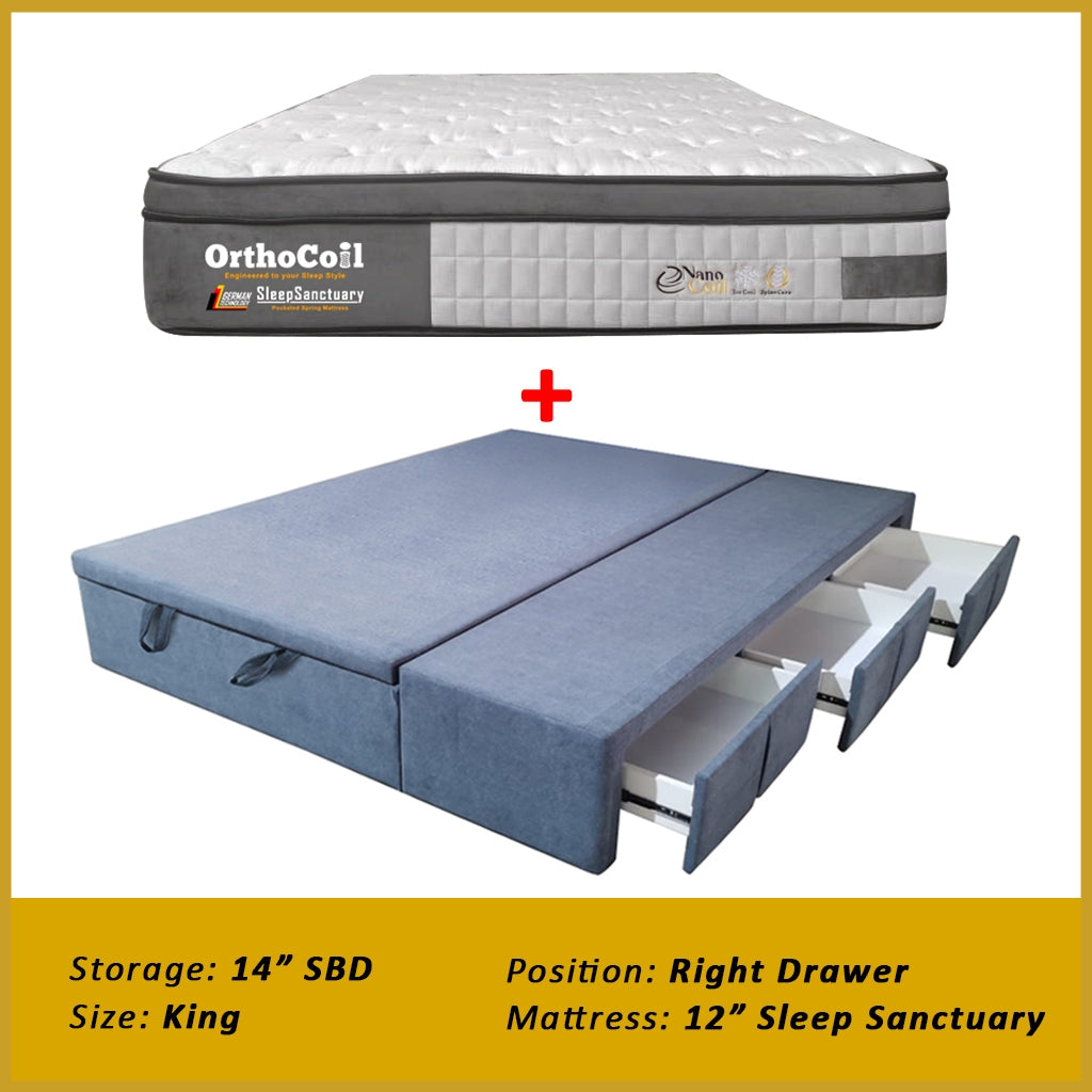Dulce Side Drawer Storage Bed Frame PetFriendly Scratch Resistant Queen/King w/ Mattress