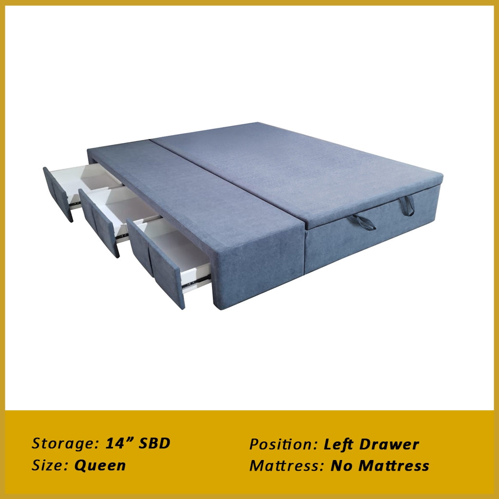Dulce Side Drawer Storage Bed Frame PetFriendly Scratch Resistant Queen/King w/ Mattress