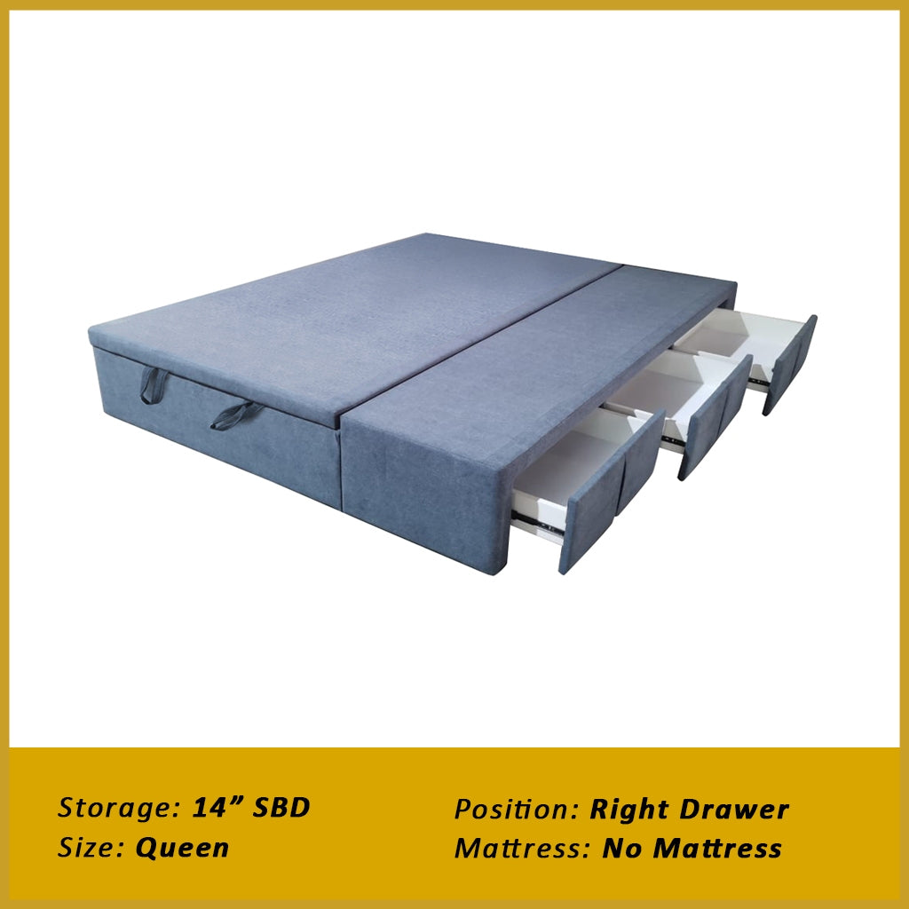Dulce Side Drawer Storage Bed Frame PetFriendly Scratch Resistant Queen/King w/ Mattress