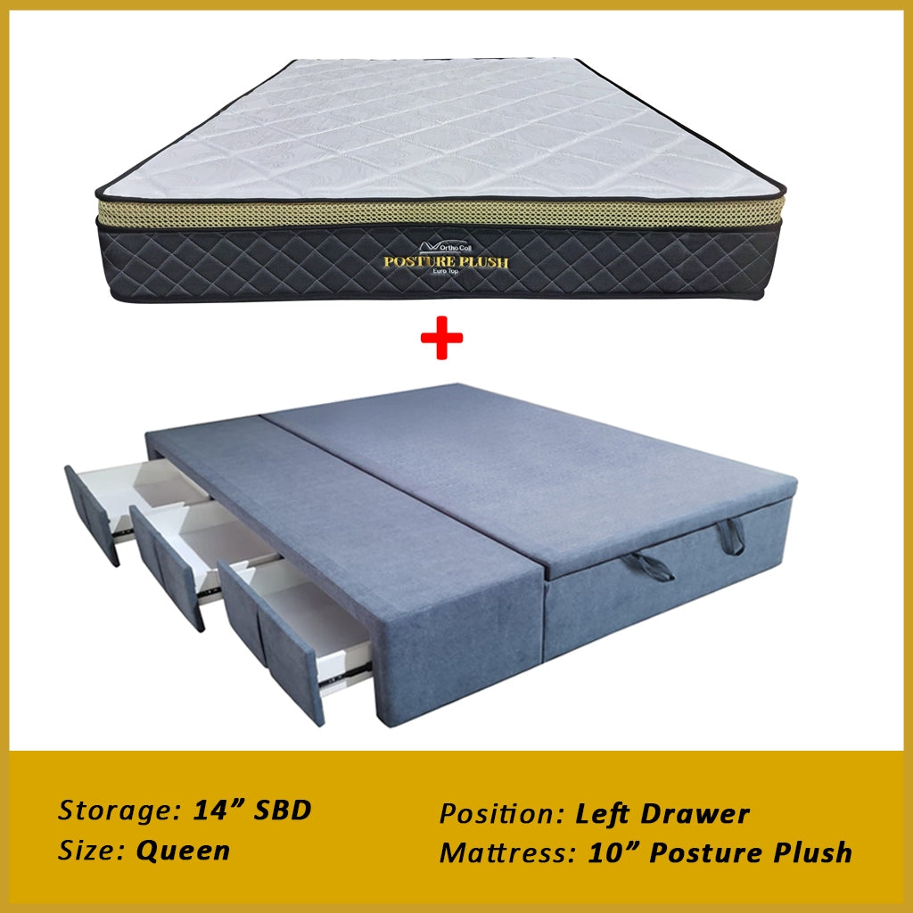 Dulce Side Drawer Storage Bed Frame PetFriendly Scratch Resistant Queen/King w/ Mattress