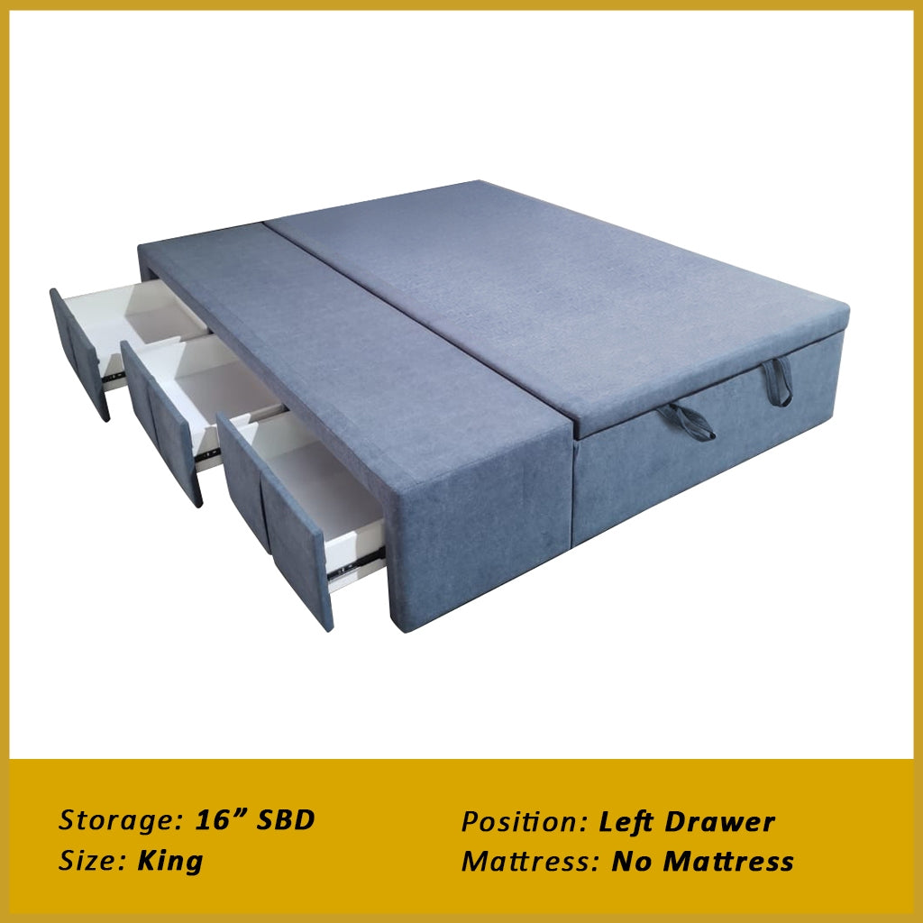 Dulce Side Drawer Storage Bed Frame PetFriendly Scratch Resistant Queen/King w/ Mattress