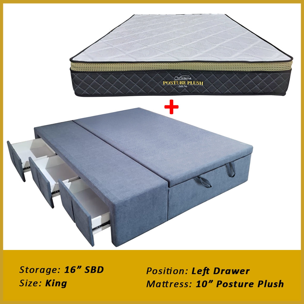 Dulce Side Drawer Storage Bed Frame PetFriendly Scratch Resistant Queen/King w/ Mattress