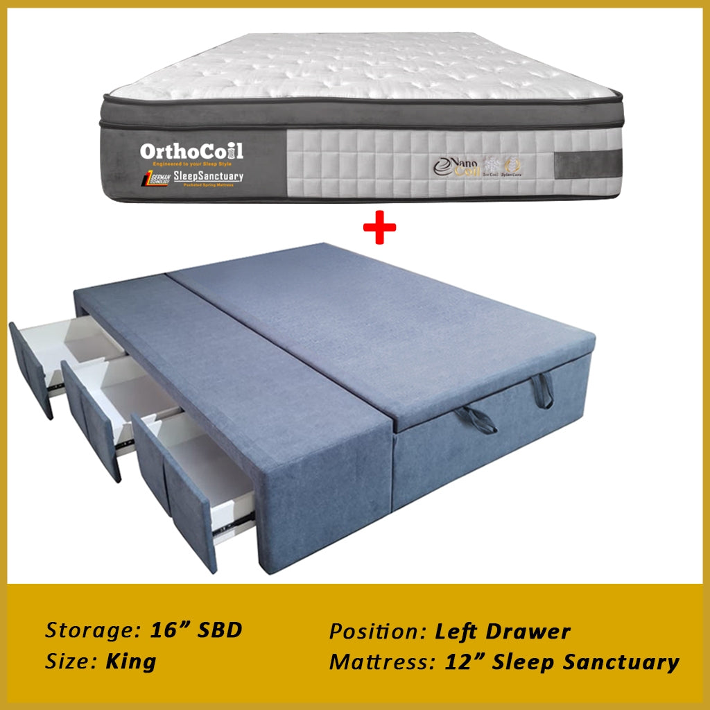 Dulce Side Drawer Storage Bed Frame PetFriendly Scratch Resistant Queen/King w/ Mattress