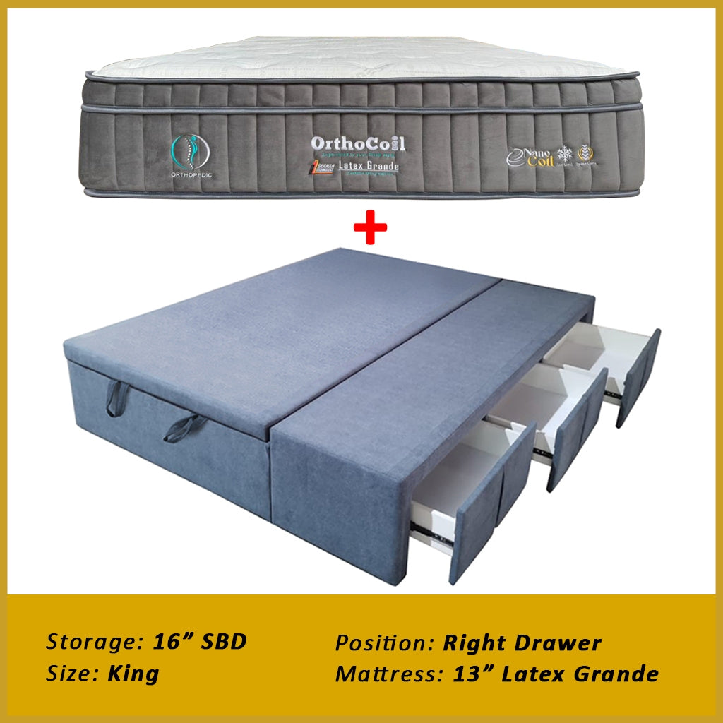 Dulce Side Drawer Storage Bed Frame PetFriendly Scratch Resistant Queen/King w/ Mattress