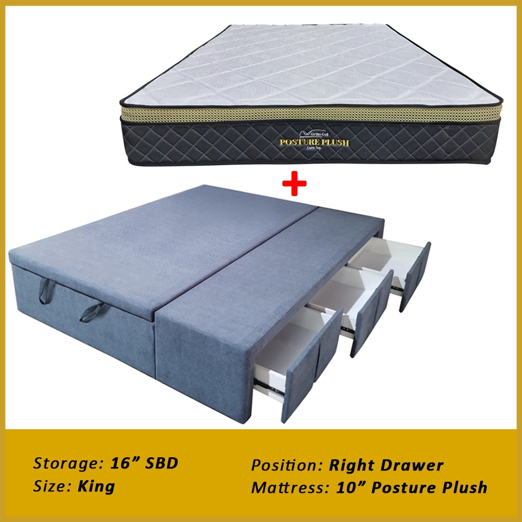 Dulce Side Drawer Storage Bed Frame PetFriendly Scratch Resistant Queen/King w/ Mattress