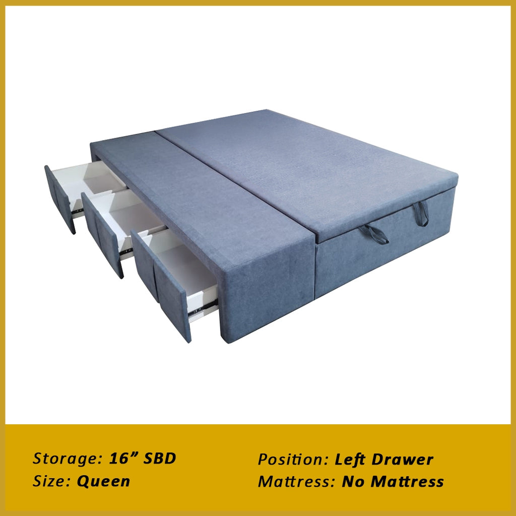 Dulce Side Drawer Storage Bed Frame PetFriendly Scratch Resistant Queen/King w/ Mattress