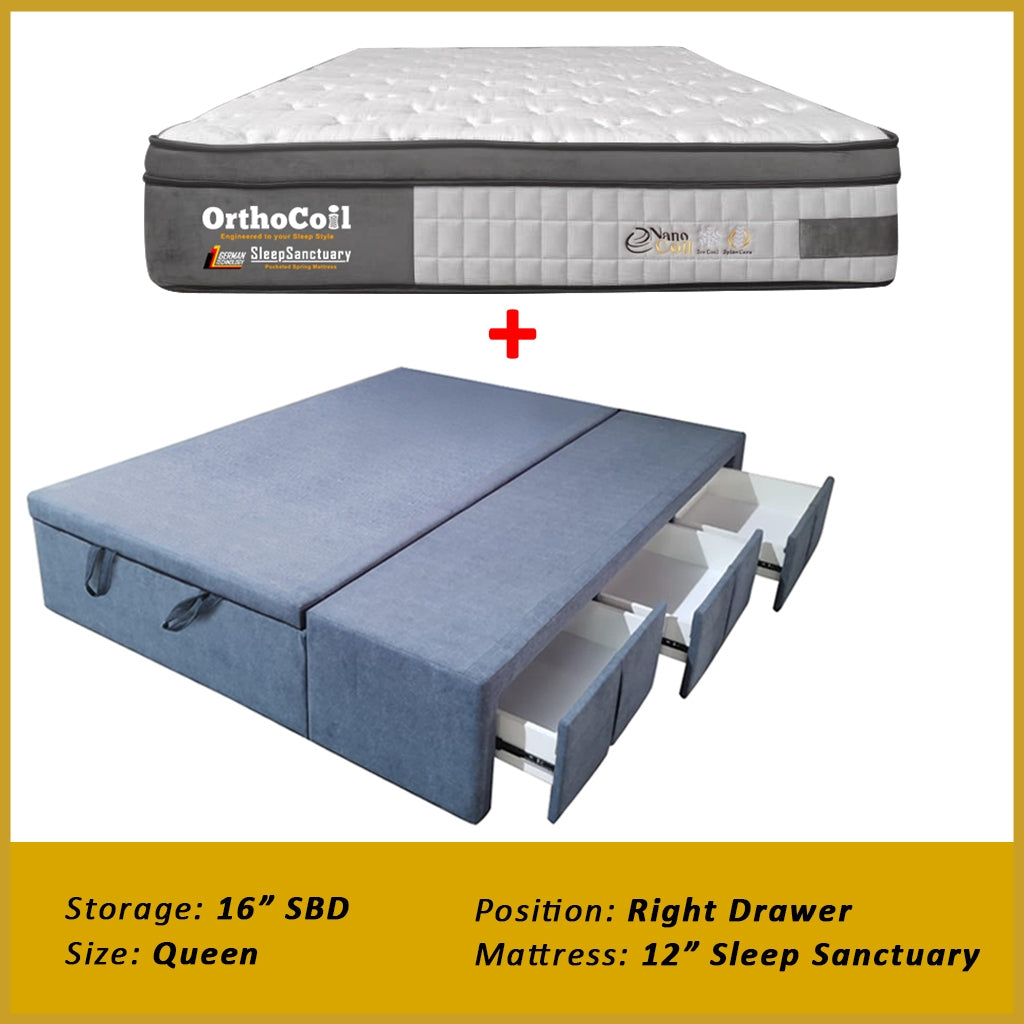 Dulce Side Drawer Storage Bed Frame PetFriendly Scratch Resistant Queen/King w/ Mattress
